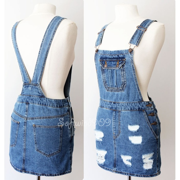 Forever 21 Dresses & Skirts - ❌Sold Out ❌Denim Blue Distress Overall Skirt Dress
